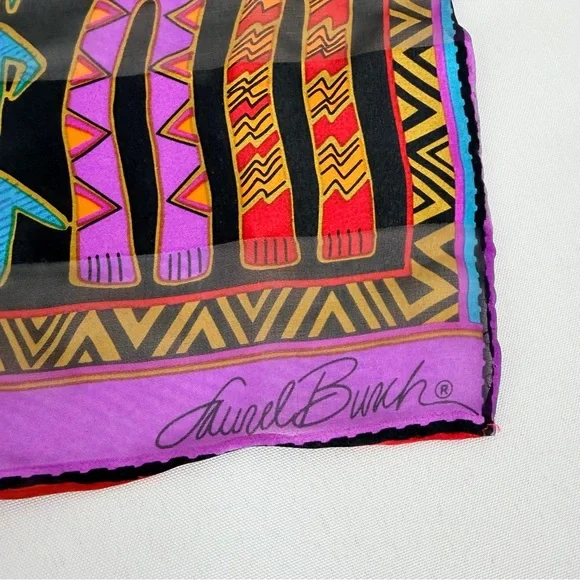 Laurel Burch Purple And Black Silk Cat Scarf 10.5 x 53” - Picture 5 of 12